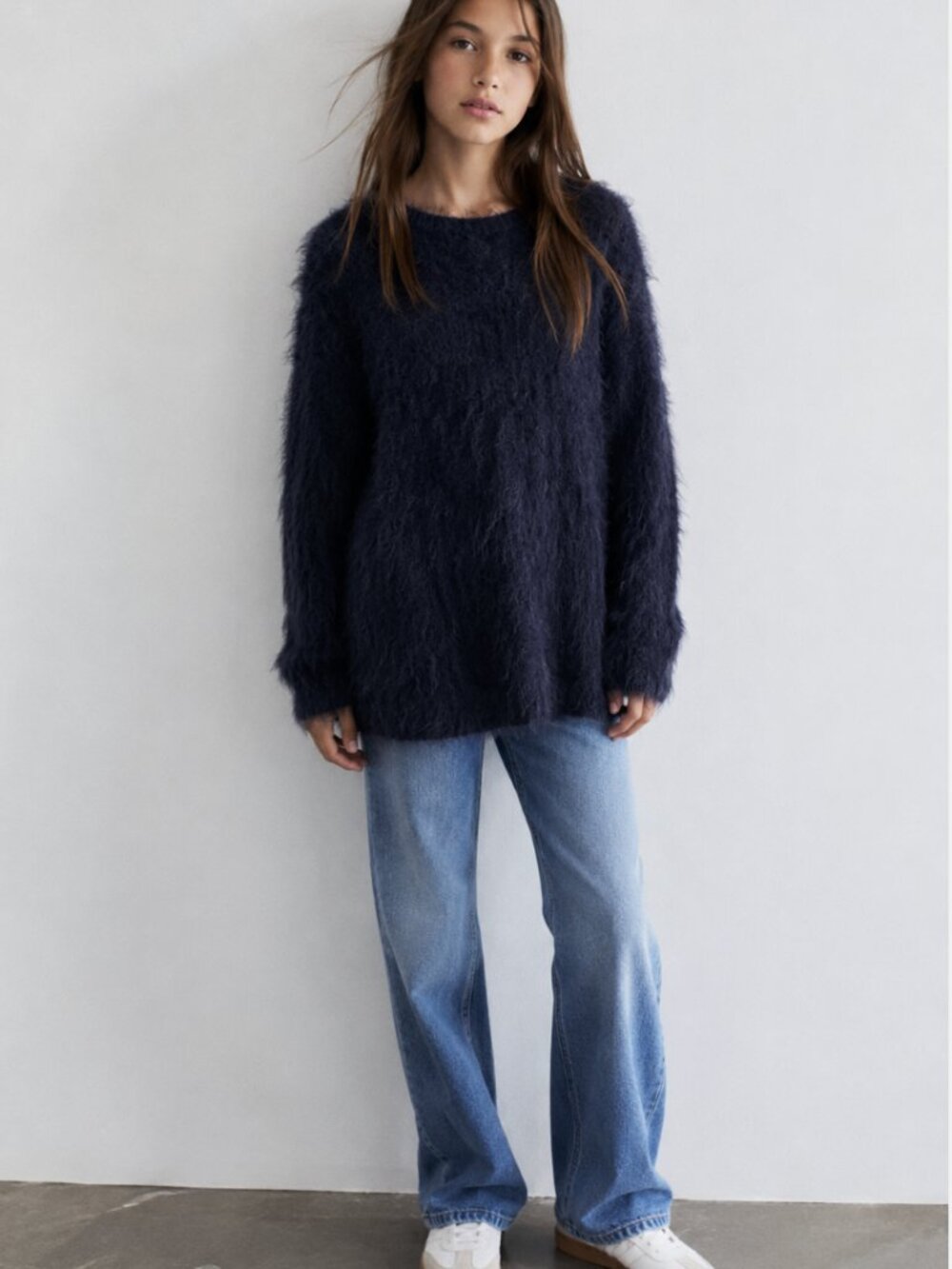 Zara Girls Navy Fuzzy Eyelash Pullover Sweater Knitwear Collection 11-12 Years